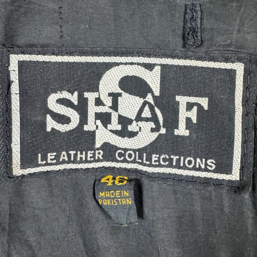 Vintage Shaf Front Leather Biker Jacket Size 46 Harley Patches Motorcycle Club - Picture 3 of 12